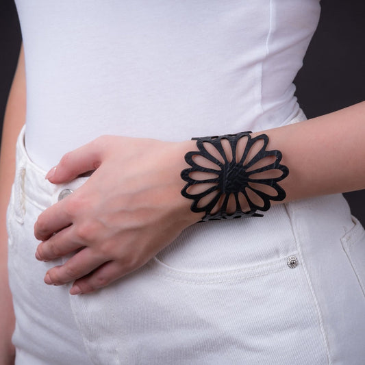 Dahlia Recycled Rubber Bracelet Floral Cuff